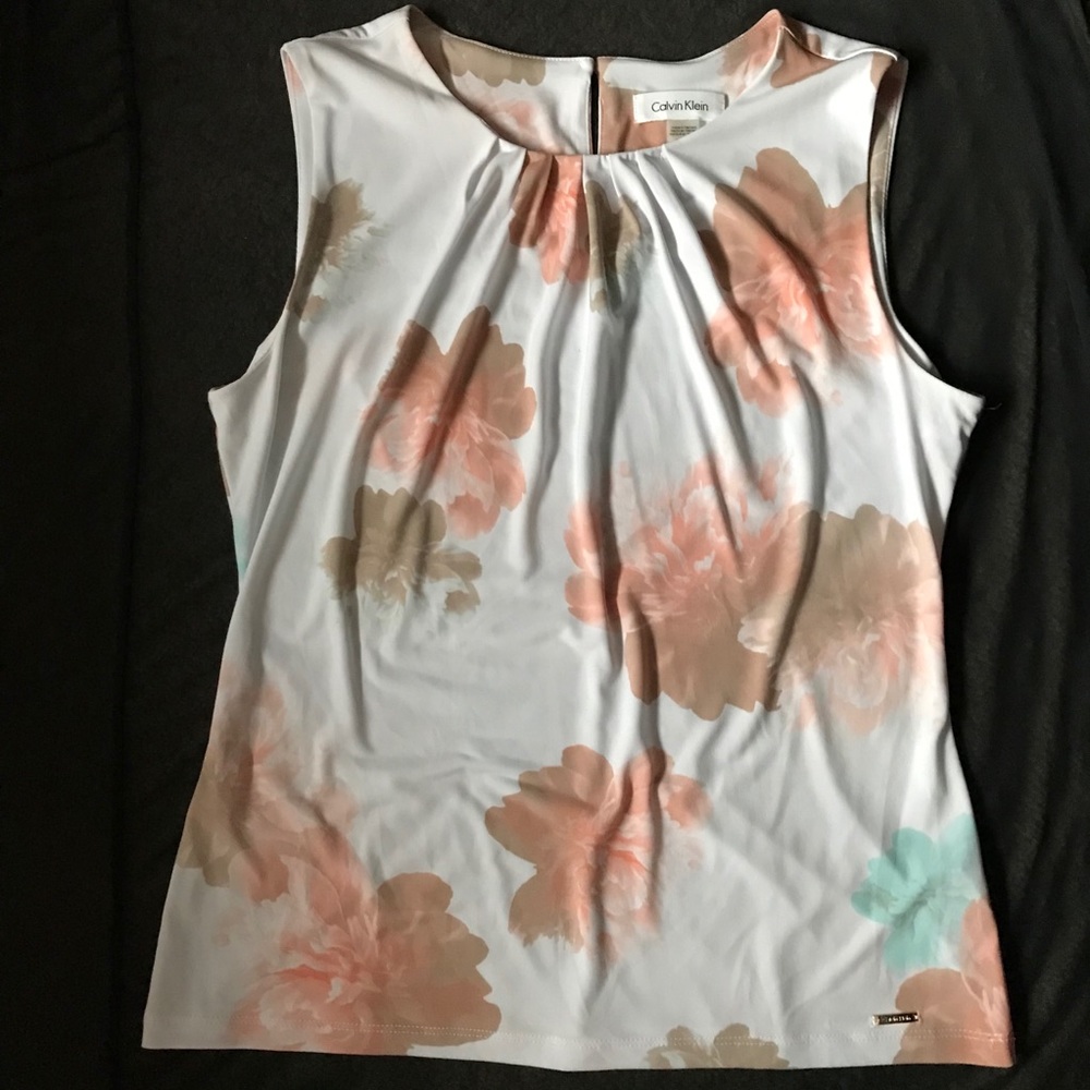 Calvin Klein White Tank Blouse with Roses